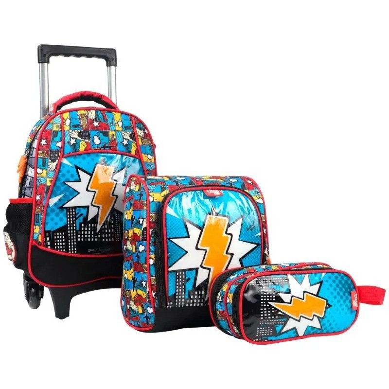 KIT MOCHILA DE RODINHA + LANCHEIRA + ESTOJO POP ART YINS KIDS	