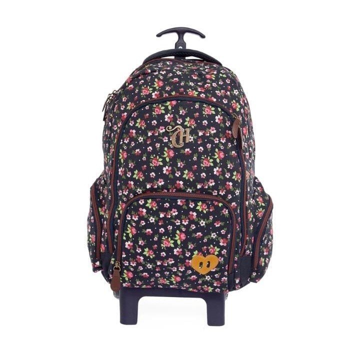 MOCHILA C/RODINHA G CAPRICHO AZUL MARINHO/MARROM/FLORAL DMW	