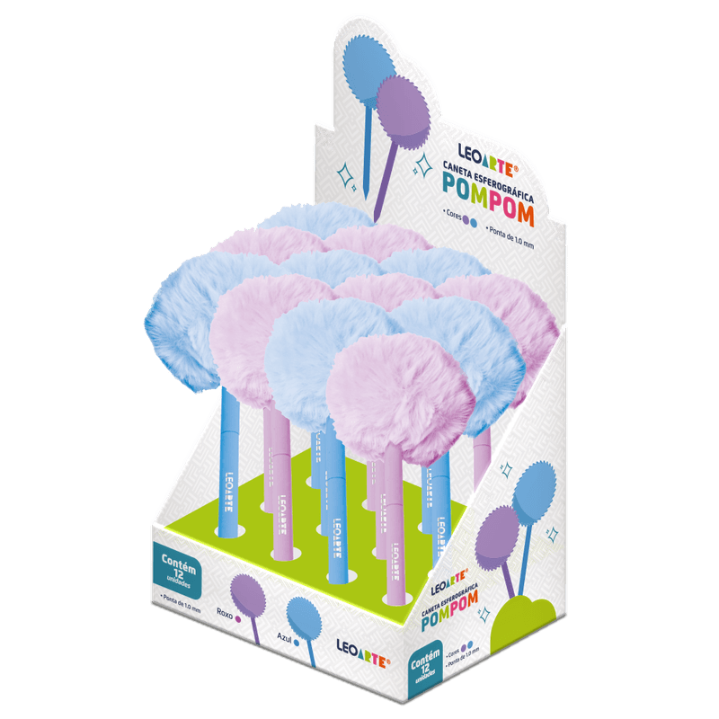 CANETA CORPO METAL POMPOM LEOARTE	