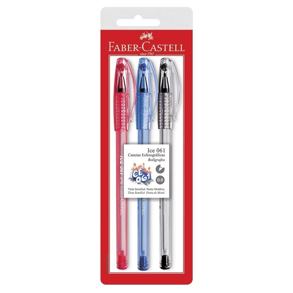 CANETA ESFEROGRAFICA ICE C/3 CORES FABER CASTELL	