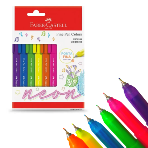 CANETA FINE PEN 6 CORES NEON FABER CASTELL	