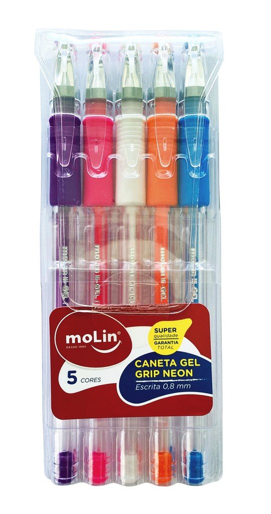 CANETA GEL NEON C/ 5 CORES MOLIN	
