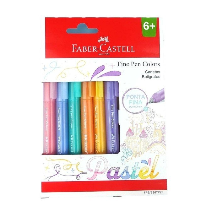CANETA FINE PEN 6 CORES PASTEL FABER CASTELL	