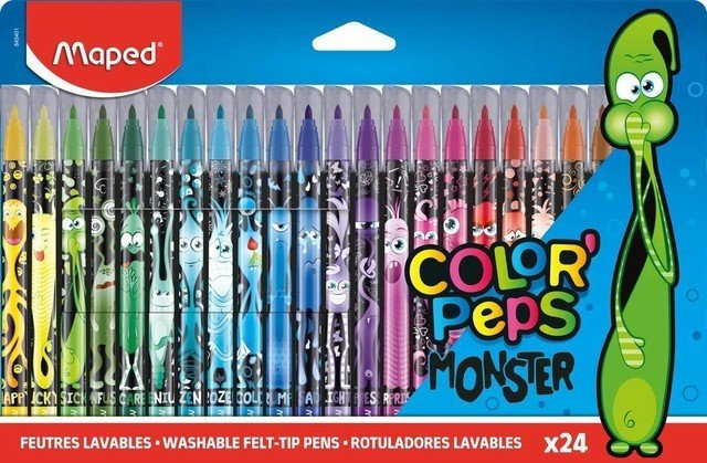CANETA HIDROGRAFICA COLOR PEPS MONSTERS C/24 CORES MAPED	