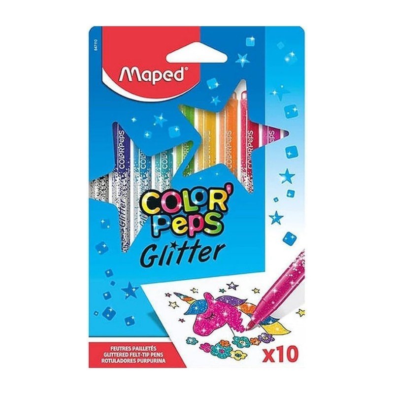CANETA HIDROGRAFICA COLORPEPS GLITTER C/ 10 CORES MAPED	