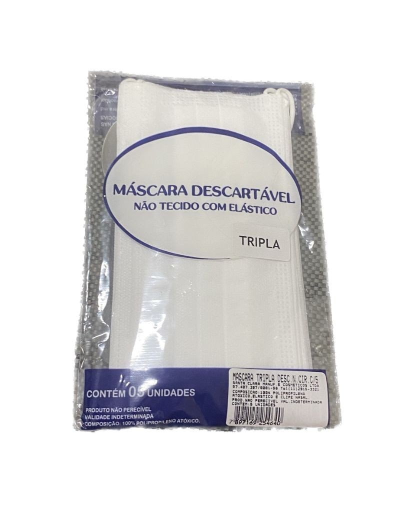 Máscara tripla branca 5un Santa Clara