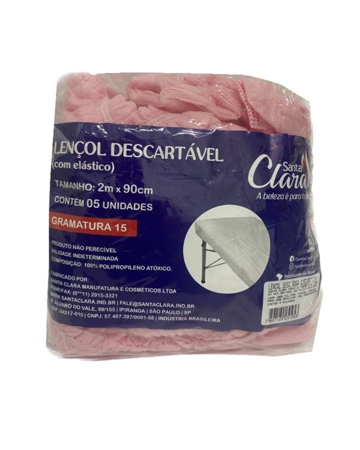 Lençol descartável c/elástico rosa 5un Santa Clara