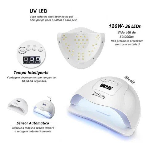 Cabine Fan Nails Led Uv 120w Bivolt Sun X Plus rosa