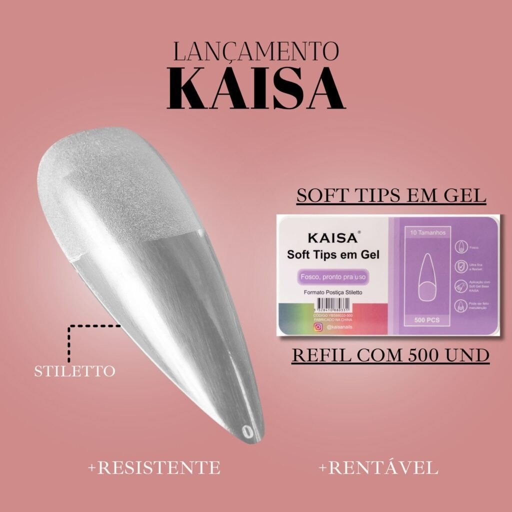 Soft Tips em GEL KAISA 500PCS- STILETTO REALISTA