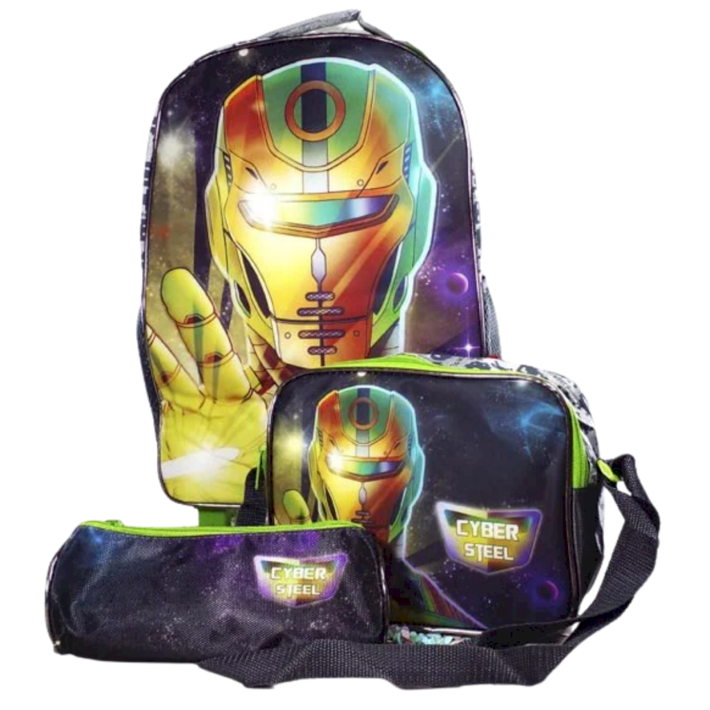Mochila Infantil com Estojo e Lancheira Cyber Steel Space Invaders - 23835