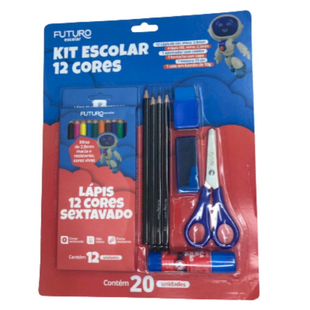 Kit Escolar 12 Cores 20 Unidades - 092235