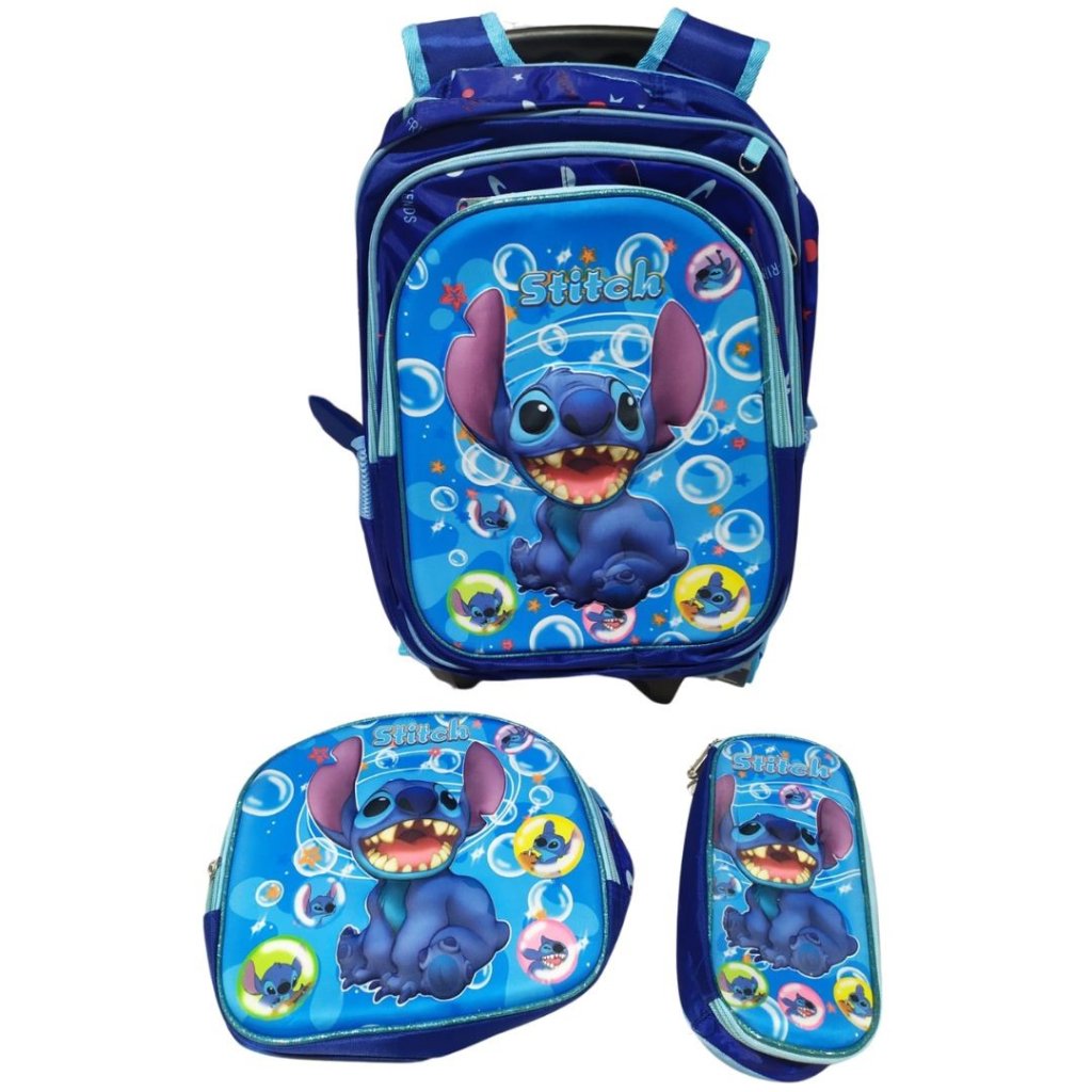 Kit Mochila com Rodinhas Stitch Azul - 8816