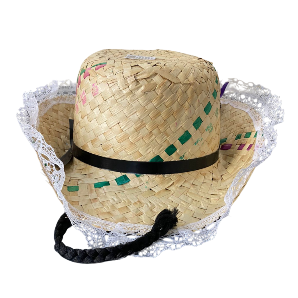 Chapeu De Palha Borda C/Renda e Trança  