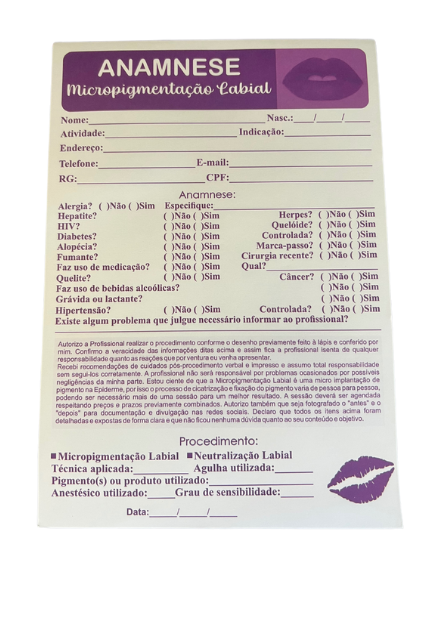 FICHA DE ANAMNESE DE MICROPIGMENTAÇÃO LABIAL