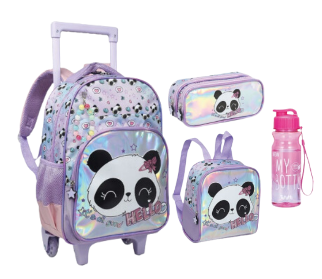 KIT MOCHILA COM RODINHAS PANDA