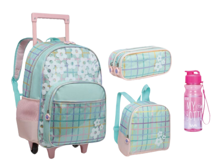 KIT MOCHILA COM RODINHAS FLOZINHAS