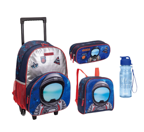 KIT MOCHILA COM RODINHAS ASTRONAUTA