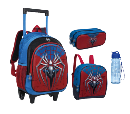 KIT MOCHILA COM RODINHAS ARANHA