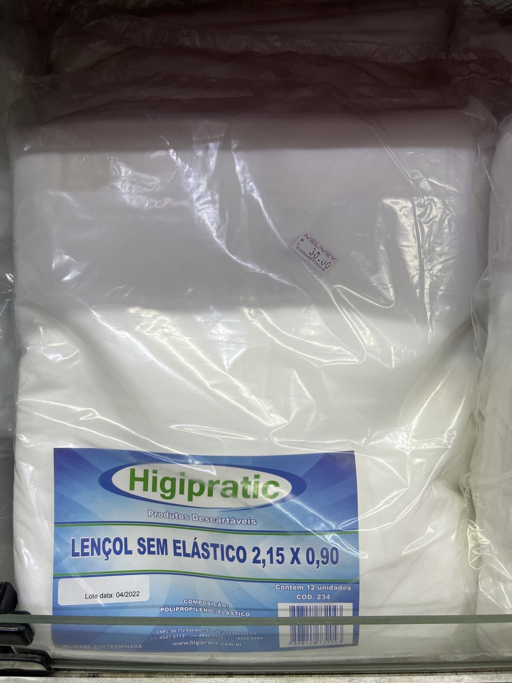 LENÇOL SEM ELÁSTICO BRANCO 12UN