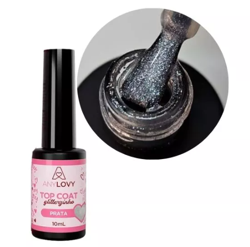 TOP COAT GLITTERZINHO PRATA 10ML- ANYLOVY