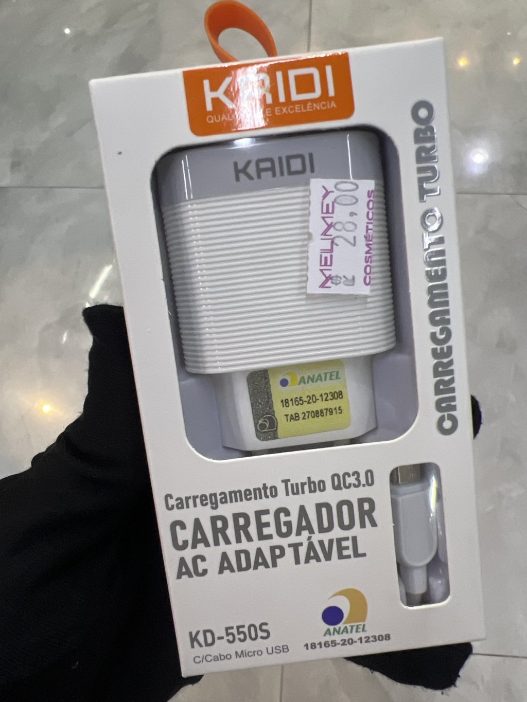 CARREGADOR PARA MICRO USB(V8) KAIDI KD-550S