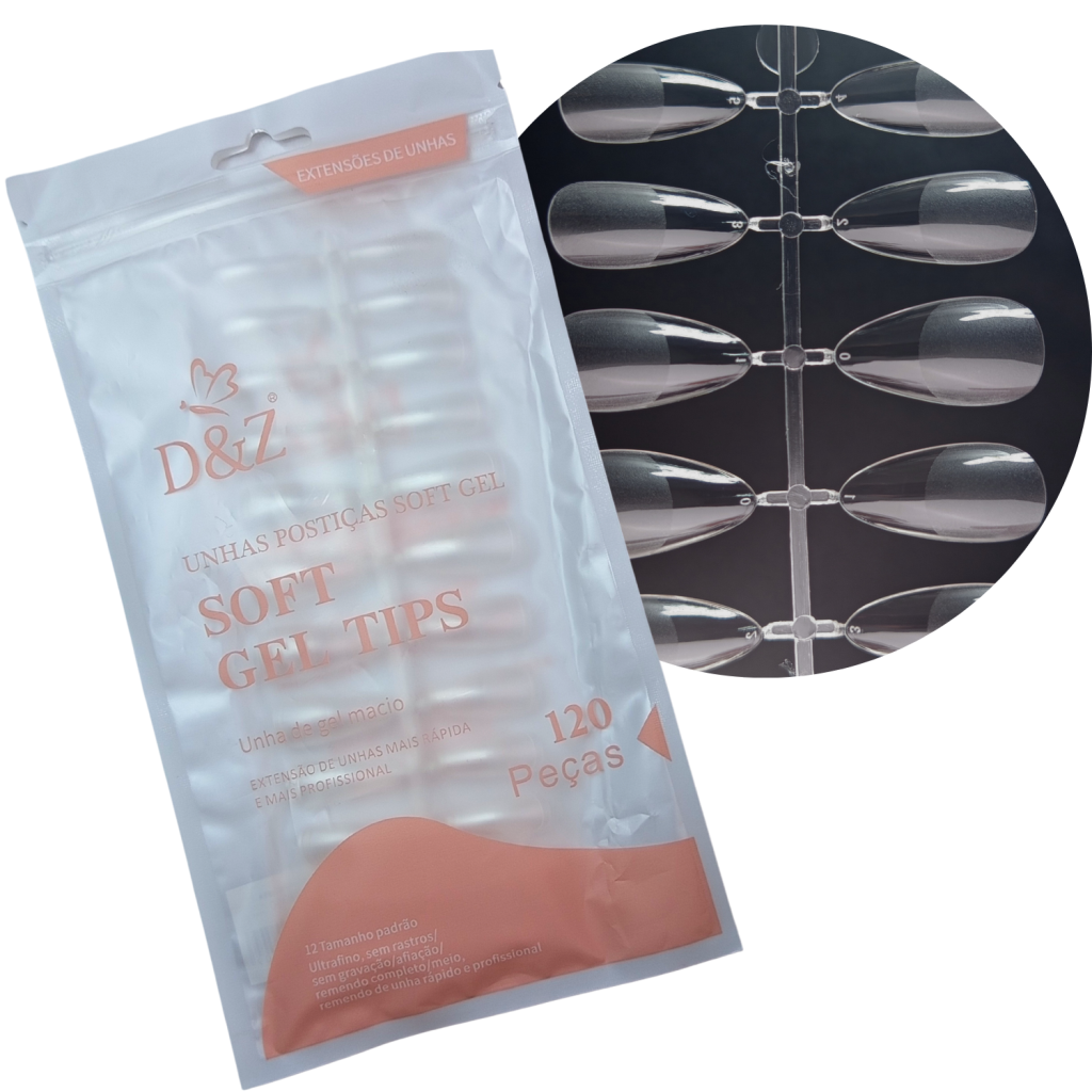 SOFT GEL TIPS ALMOND TRANSPARENTE - D&Z
