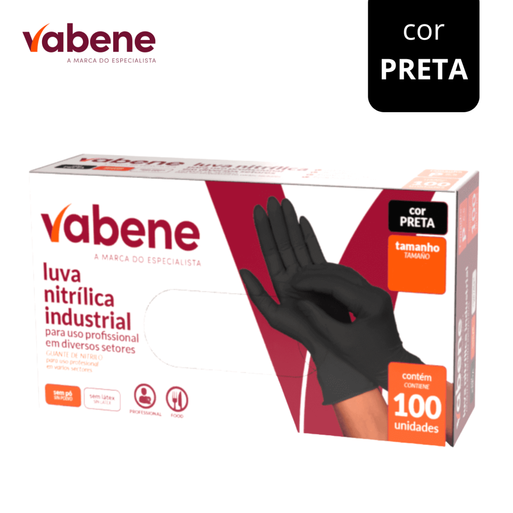 CAIXA LUVA NITRÍLICA INDUSTRIAL VABENE PRETA