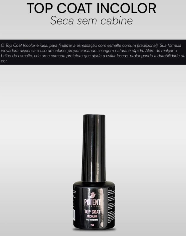 TOP COAT INCOLOR (S/ CABINE) 7ML POTENT