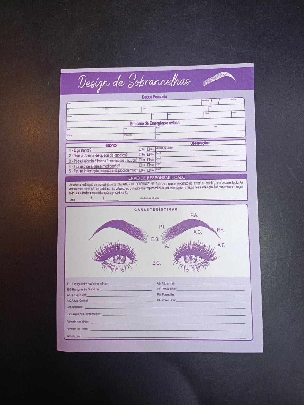 FICHA DE ANAMNESE - SOBRANCELHAS 