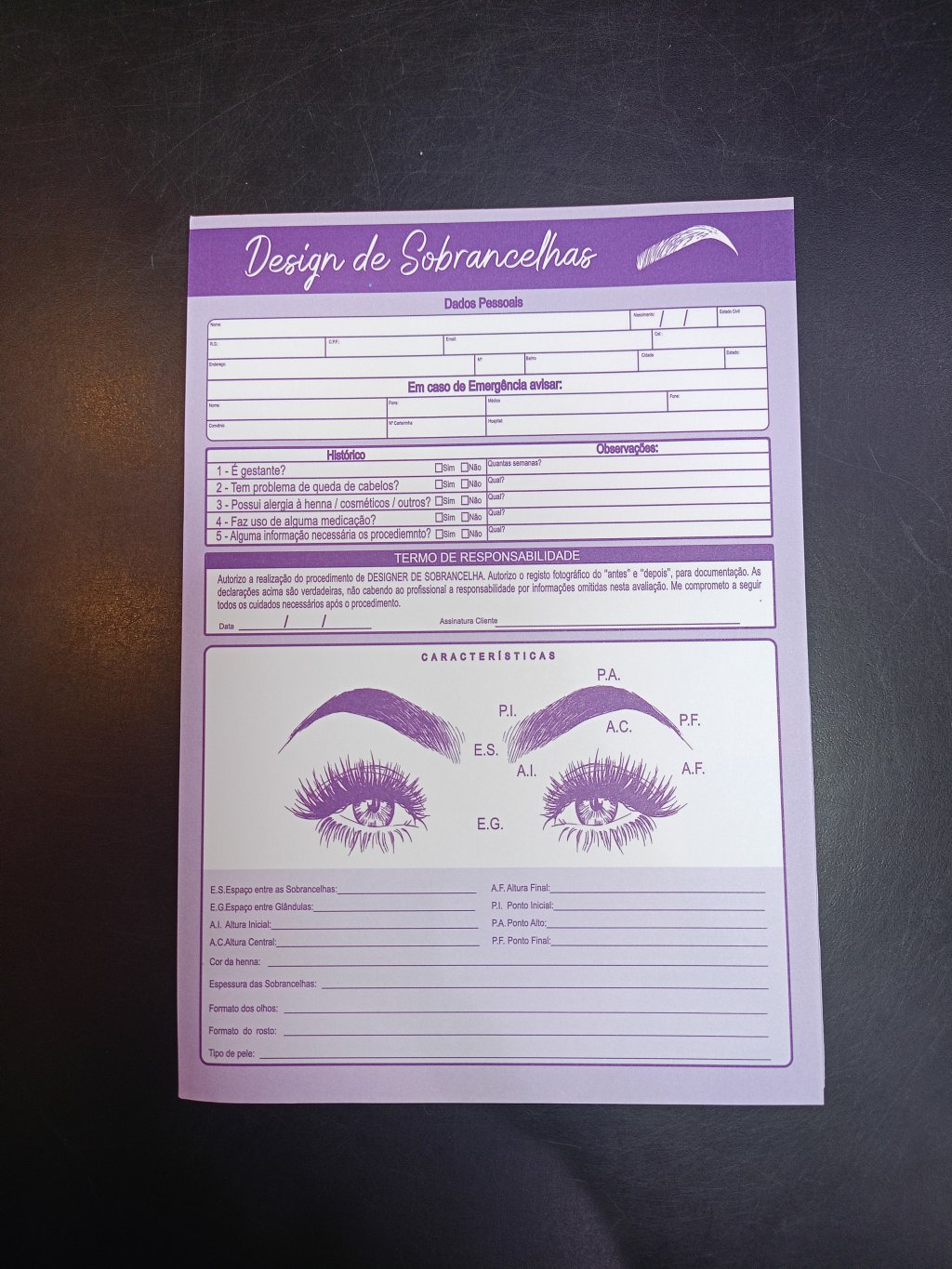 FICHA DE ANAMNESE - SOBRANCELHAS 