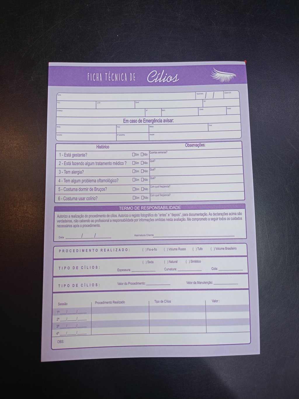 FICHA DE ANAMNESE - CÍLIOS 