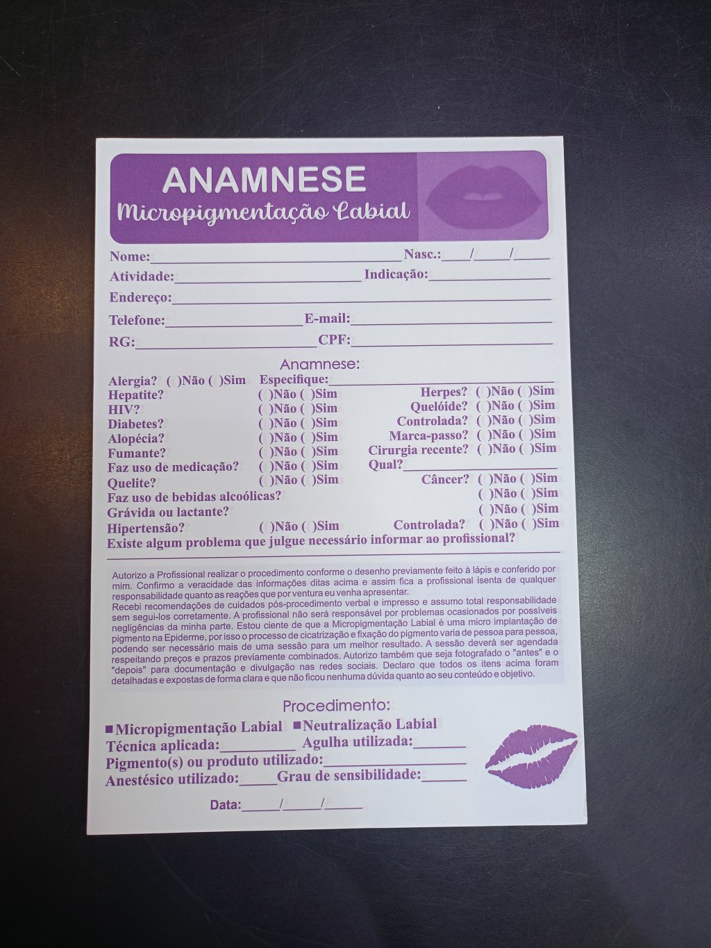 FICHA DE ANAMNESE - MICROPIGMENTAÇÃO LABIAL