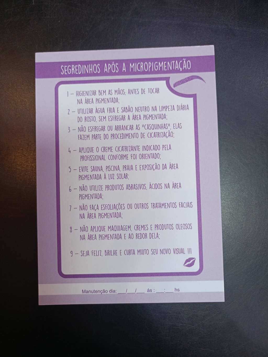 FICHA DE CUIDADOS - MICROPIGMENTAÇÃO 