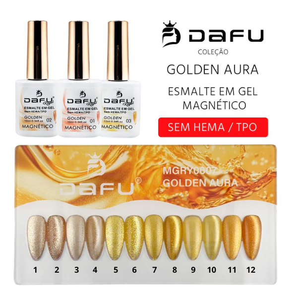 ESMALTE EM GEL MAGNÉTICO DAFU 10ML - COLEÇÃO GOLDEN AURA