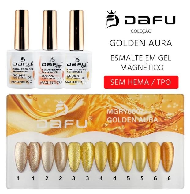 ESMALTE EM GEL MAGNÉTICO DAFU 10ML - COLEÇÃO GOLDEN AURA
