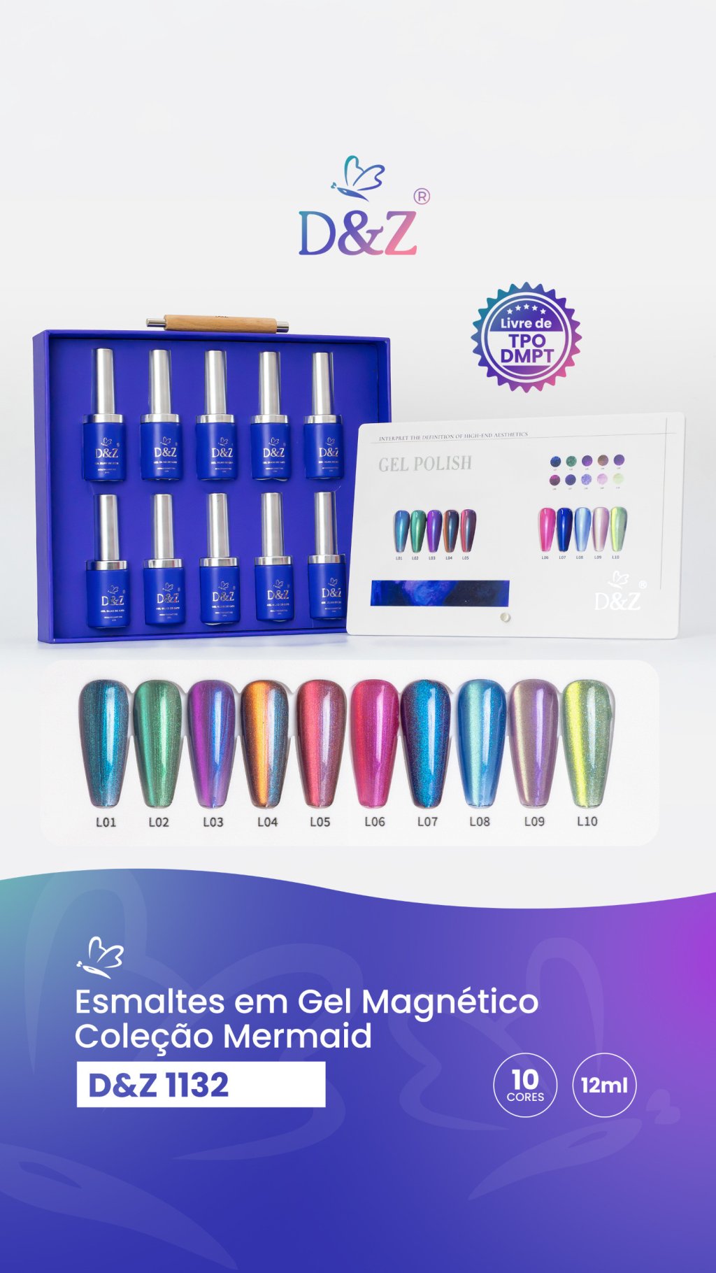 Kit 10 Esmaltes em Gel Magnético D&Z  Colecão Mermaid D&Z 1132