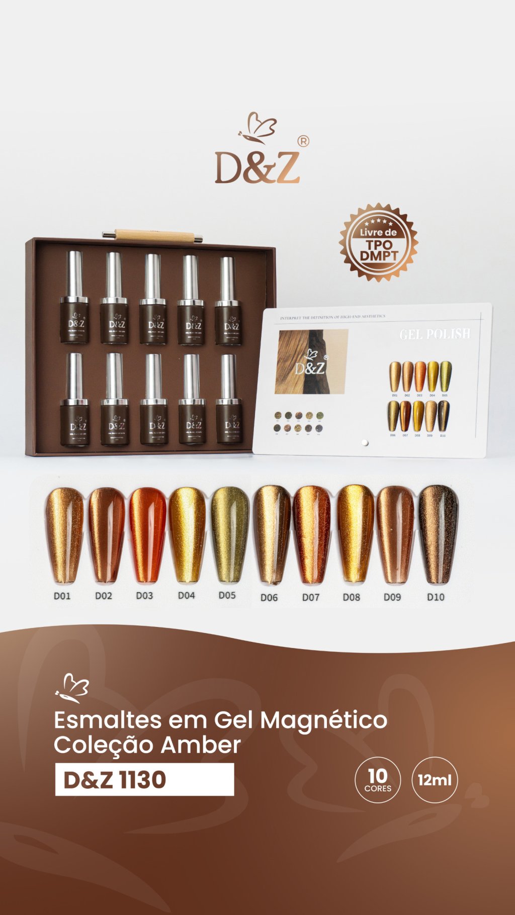 Kit 10 Esmaltes em Gel Magnético Colecão Amber D&Z1130