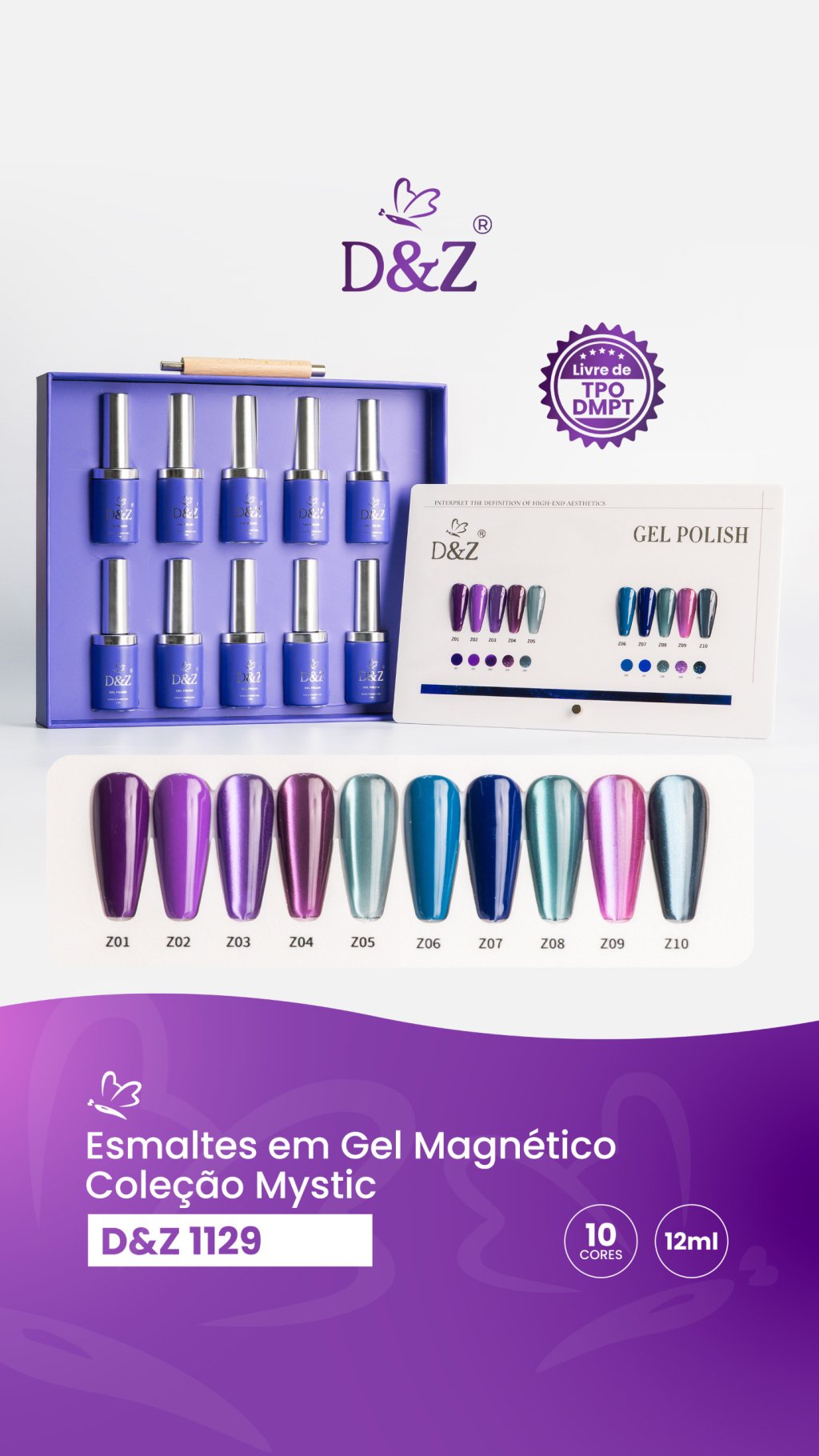 Kit 10 Esmaltes em Gel Magnético Coleção Mystic D&Z 1129