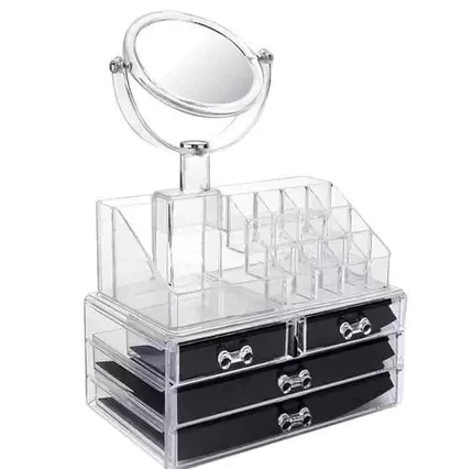 ORGANIZADOR ACRÍLICO 4 GAVETAS + SUPORTE + ESPELHO