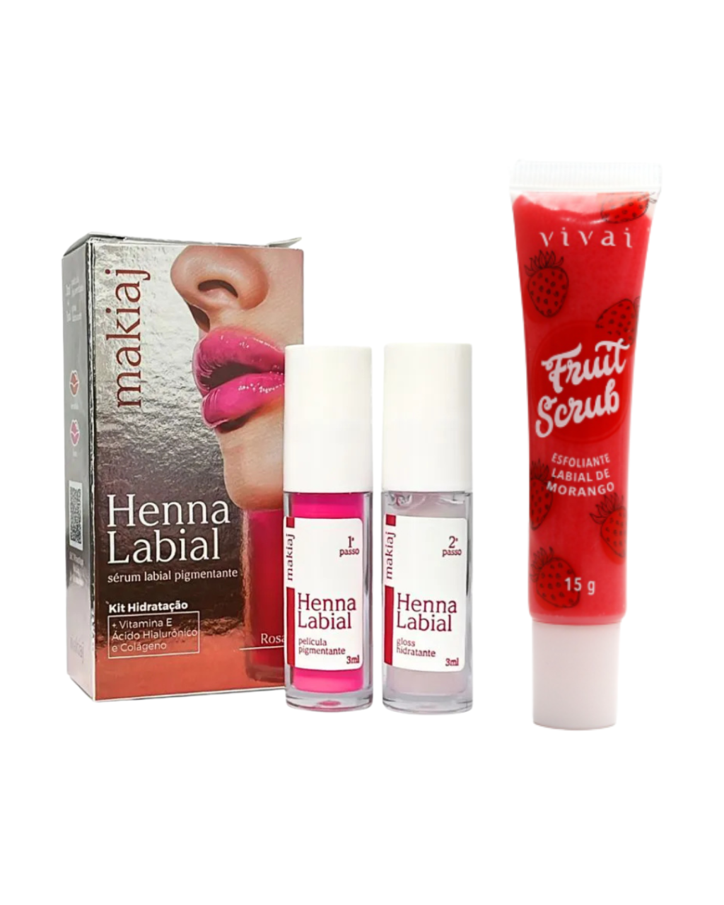 KIT HENNA LABIAL MAKIAJ + SCRUB ESFOLIANTE MORANGO