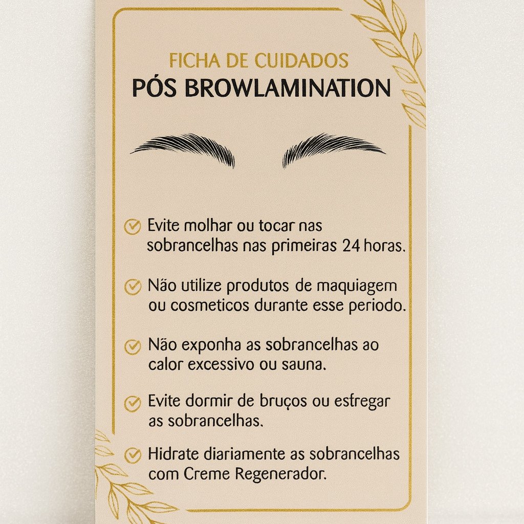 FICHA DE CUIDADOS PÓS BROW LAMINATION (20 CARTÕES)