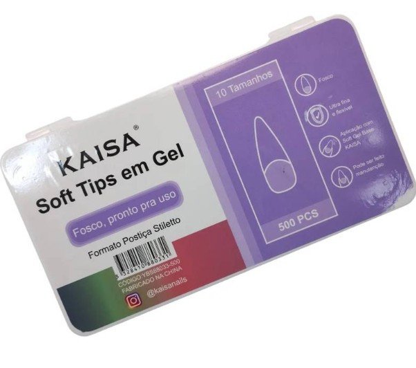 CAIXA SOFT TIPS GEL FOSCO KAISA STILETTO MÉDIO (500 UNIDADES)