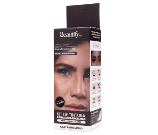 KIT TINTURA CASTANHO MÉDIO BEAUTIFY PRO 10ML + OXIDANTE 3% + DAPPEN + PAZINHA