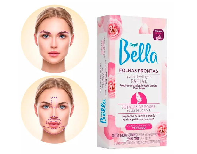 FOLHAS PRONTAS FACIAL DEPILBELLA PETÁLAS DE ROSA (16 FOLHAS)