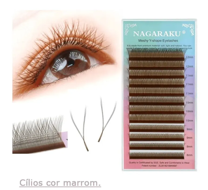 CÍLIOS NAGARAKU YY VOLUME BRASILEIRO MARROM MIX 8-14mm 0.07D