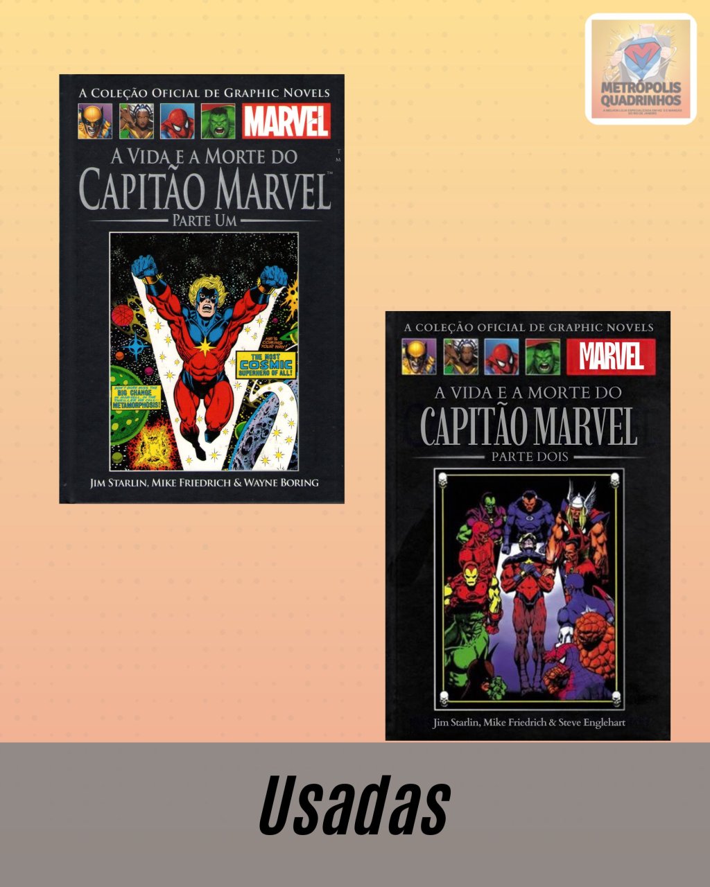 A Coleção Oficial de Graphic Novels Marvel : Clássicos Volumes XXIV e XXV - A Vida e a Morte do Capitão Marvel Parte Um e Dois ( Capa Dura ) - Completa - Editora Salvat