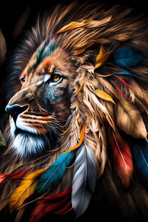 Leão Penas Coloridas Perfil