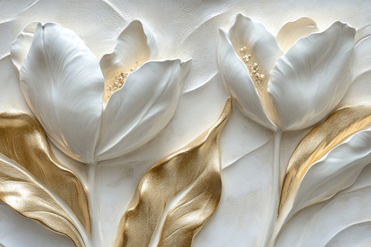 Flor Branca Ouro Relevo