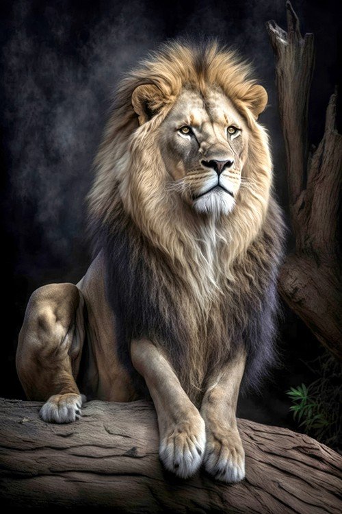Leão Sentado Tronco