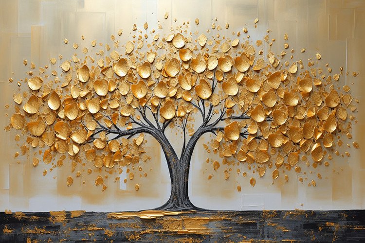 Árvore Grafite Folhas Ouro